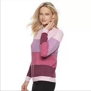 NWT Pink Purple Glitter Stripes Sweater ELLE B38